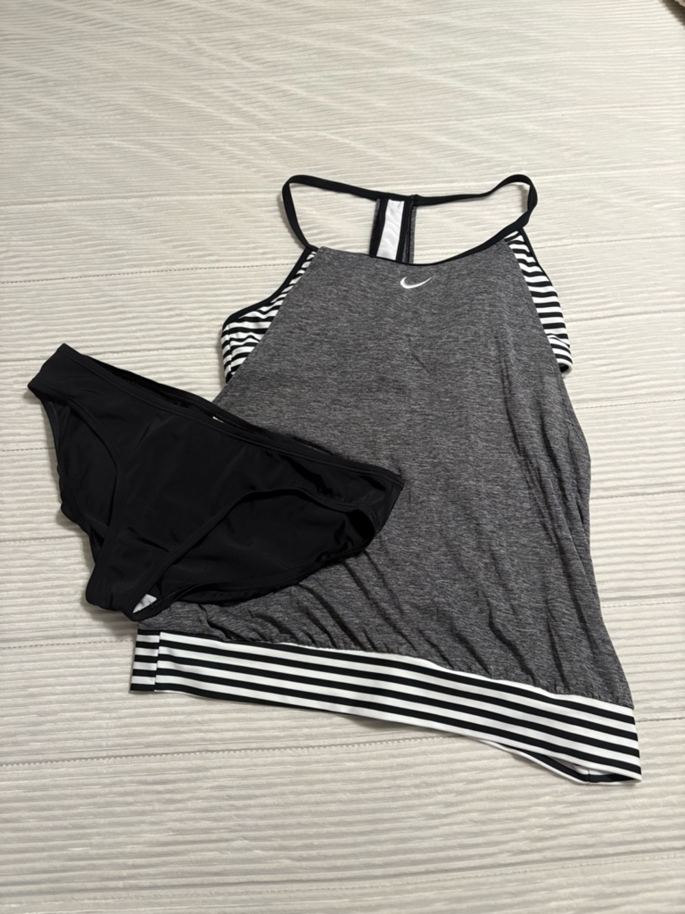 Nike Two-Piece Swimsuit Black, White, and Gray Size Large